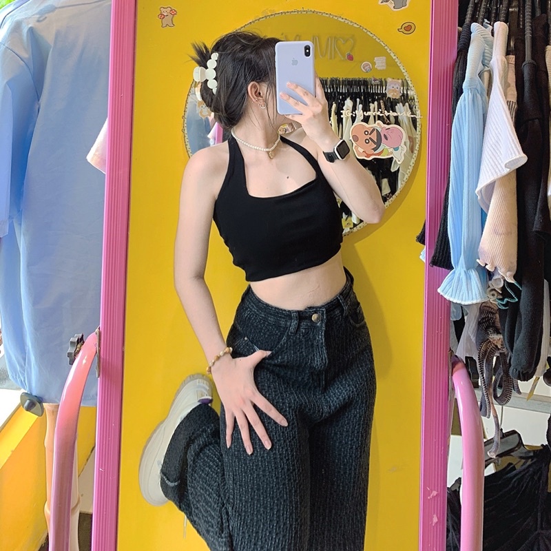 Áo Croptop Nữ Cổ Yếm [FREESHIP] 🦋 Áo Croptop Ba Lỗ Co Giãn Ôm Body Hai Dây Dành Cho Nữ Ulzzang A42 | BigBuy360 - bigbuy360.vn