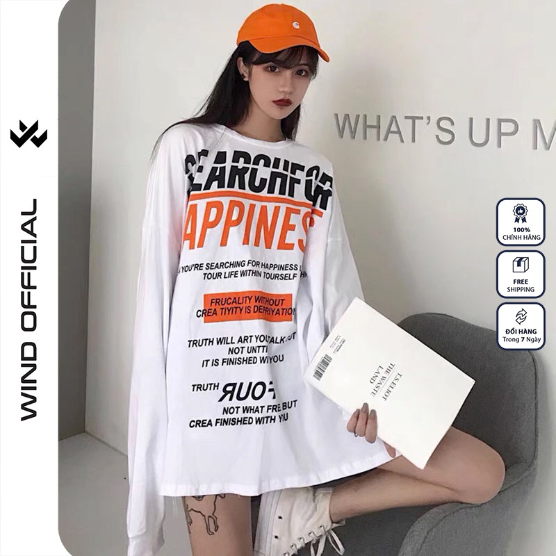 Áo sweater tay dài WIND phông unisex form rộng HAPPINES thời trang nam nữ oversize