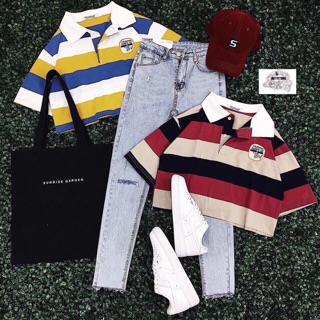 Áo thun cổ trụ polo sọc