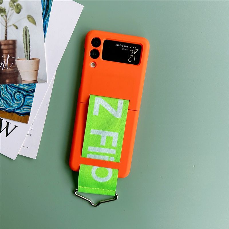 Ốp Samsung Z Flip 4 - Z Flip 3 - Z Flip3 - Flip4 5G sắc màu nổi bật kèm dây vải cầm tay cá tính dễ thương