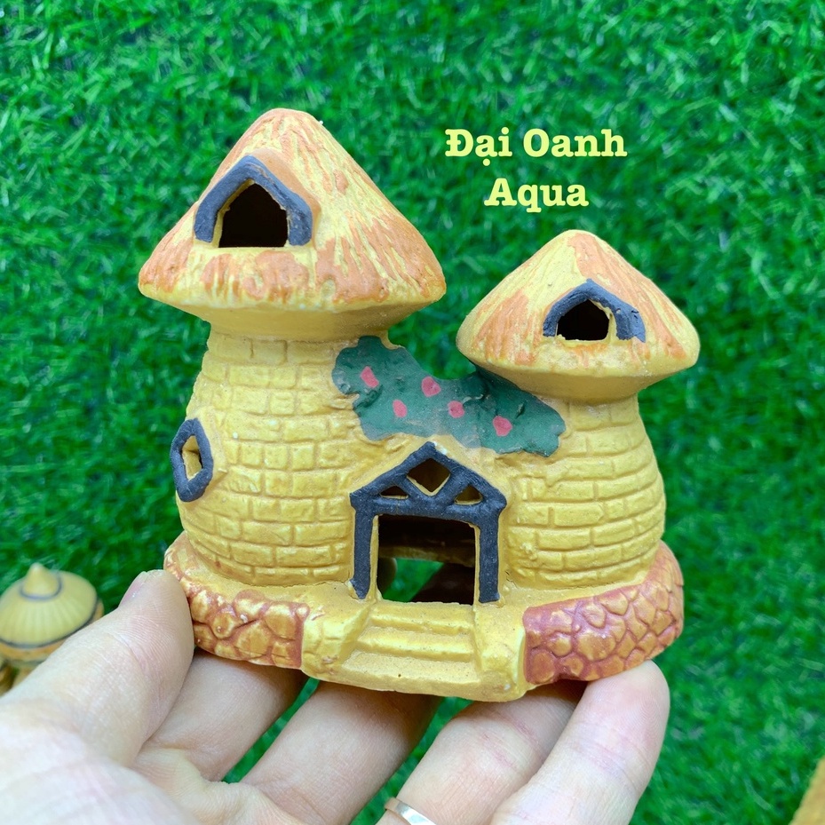 Mô hình nhà trang trí tiểu cảnh, bể cá, chậu cây, hòn non bộ, sân vườn