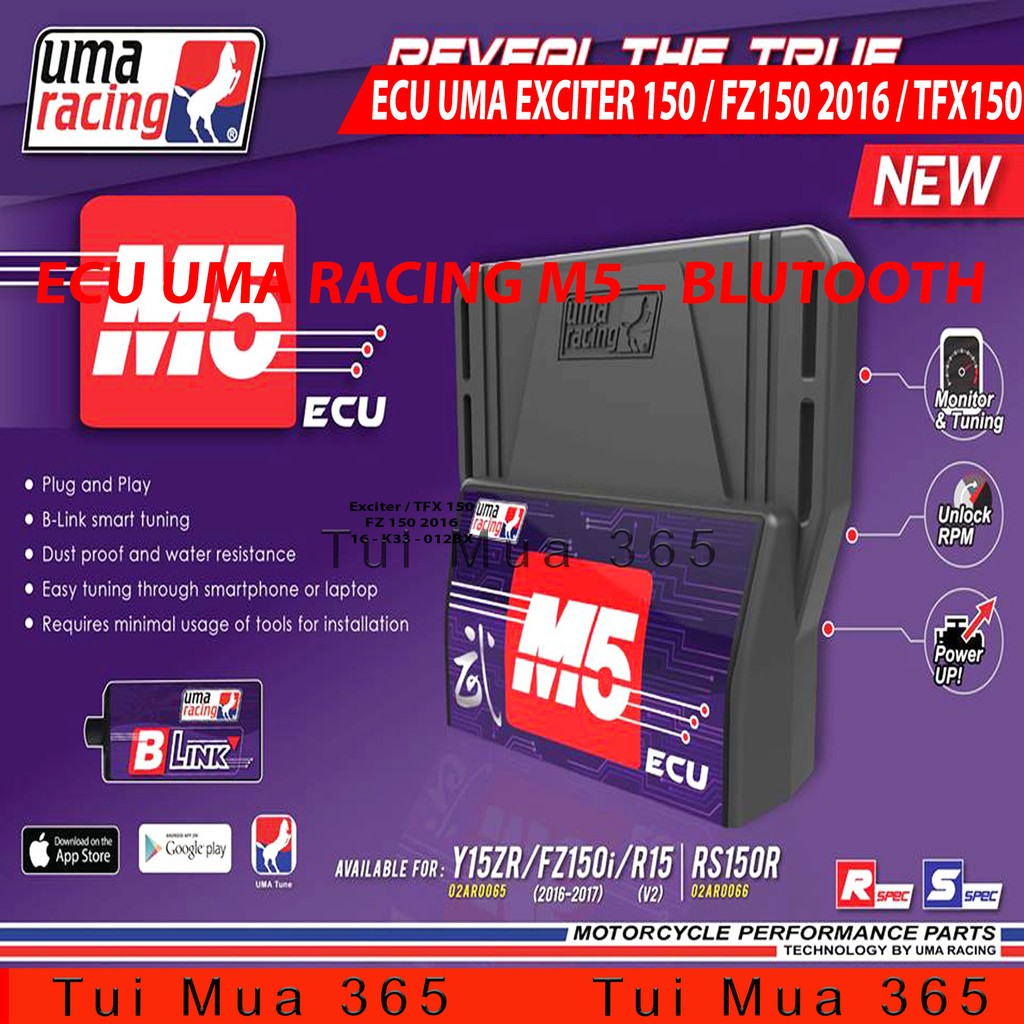 ECU UMA RACING M5 BLUTOOTH CONNECTION TUNING CHO EXCITER 150, MX KING, FZ 150 2016, TFX 150 ( Kèm Bộ Quà Tặng )