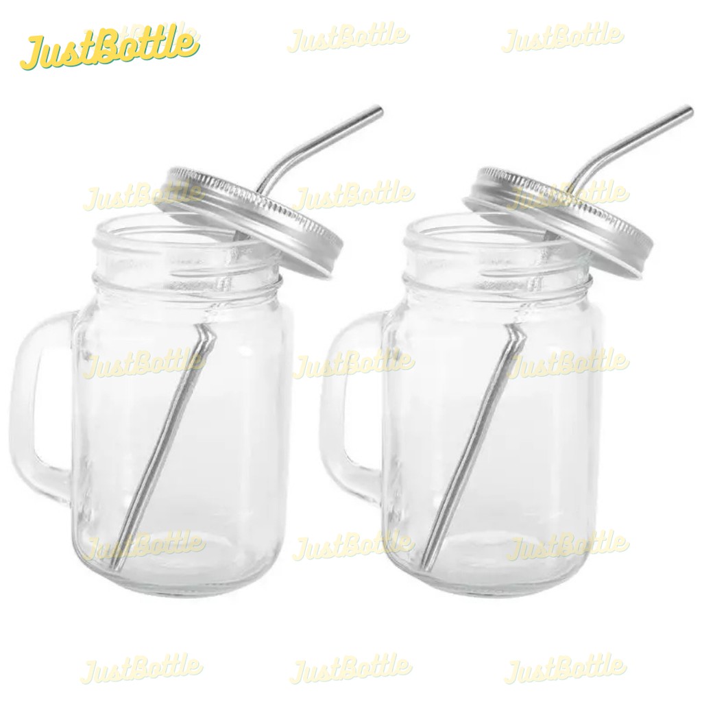 LY THỦY TINH CÓ QUAI có nắp đậy 470ml - Cốc uống trà sữa bia cafe hàng nhập khẩu