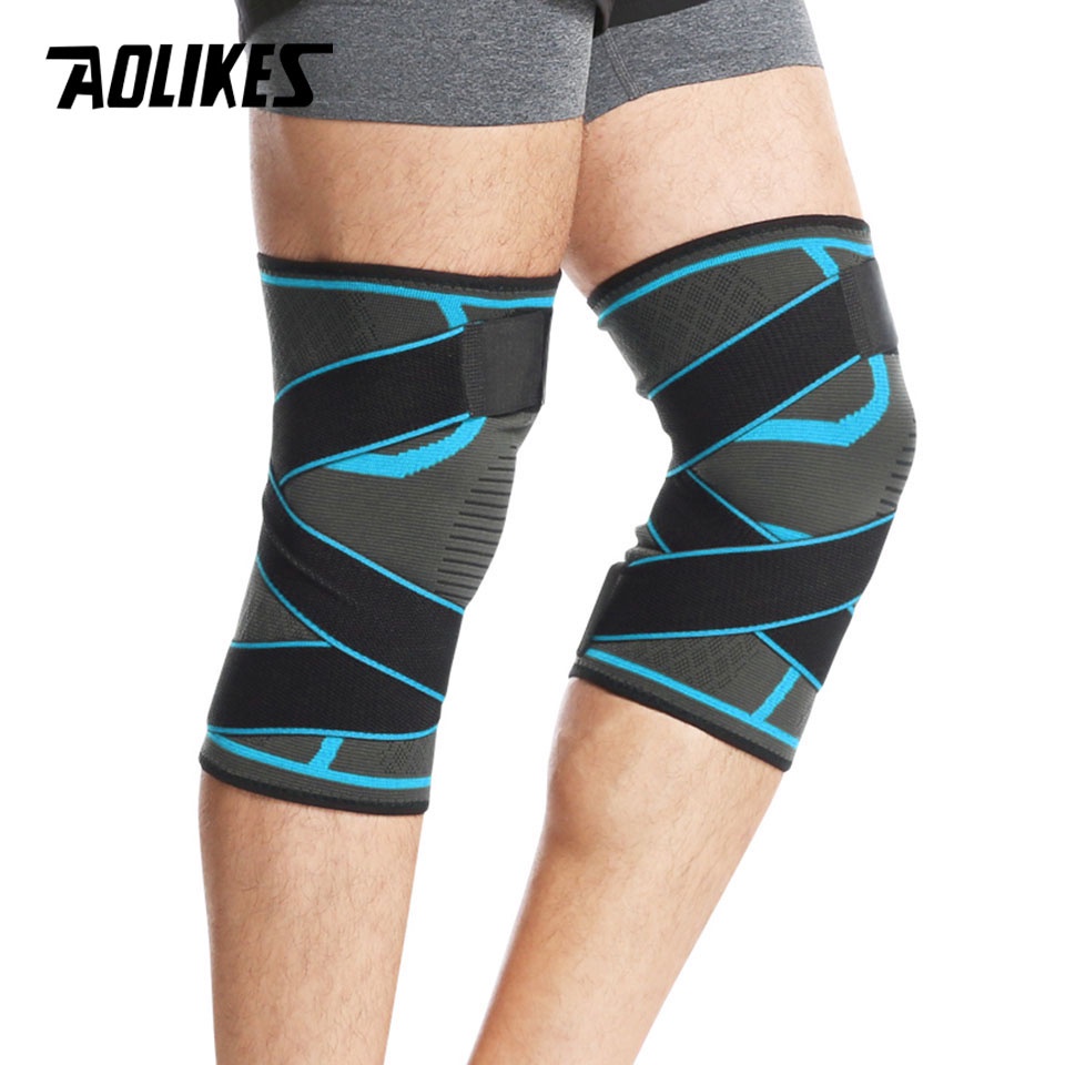 Aolikes 1 Cặp Đai Quấn Đầu Gối Co Giãn Hỗ Trợ Tập Thể Thao