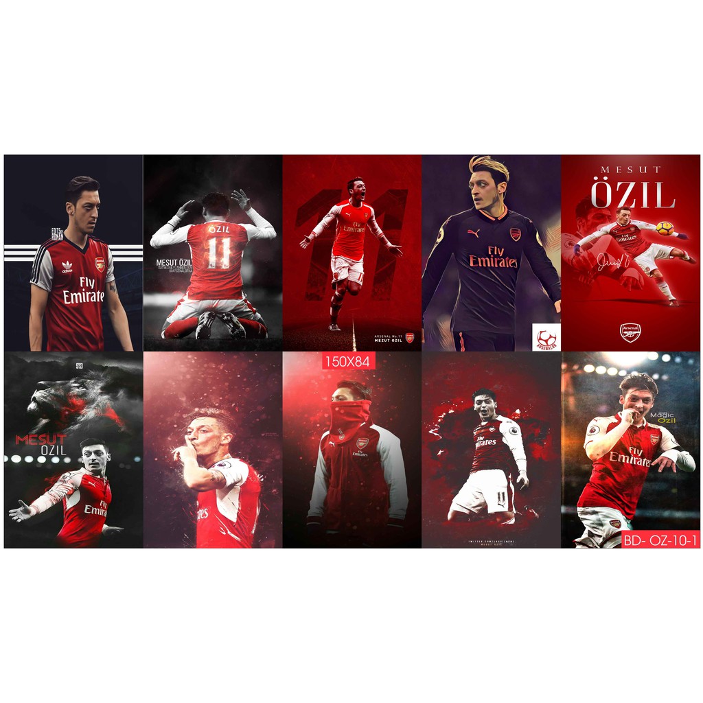 Combo Set 10 tờ Decal dán tường cầu thủ Ozil, Aubameyang, Lacazette