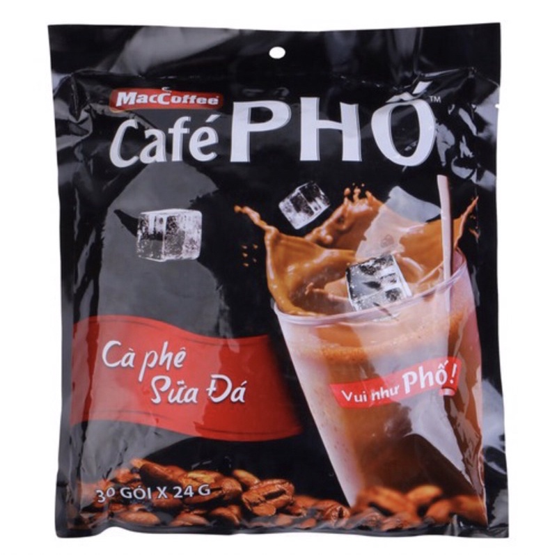 Bịch 30 gói Cà phê đen/ sữa đá Maccoffee Cafe Phố