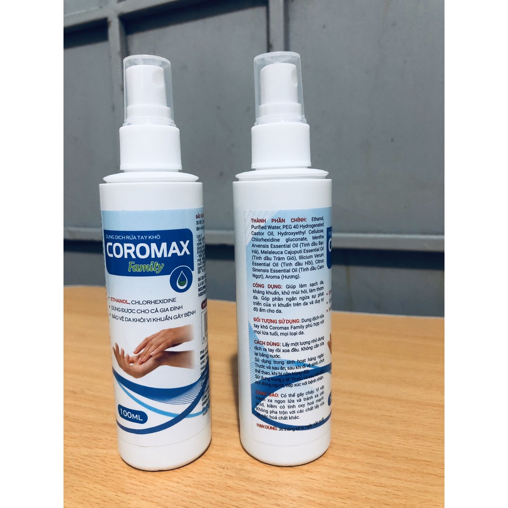 Nước Rửa Tay Khô Coromax - Tinh Dầu Tràm Gió - Dùng Cho Cả Gia Đình (100ml)