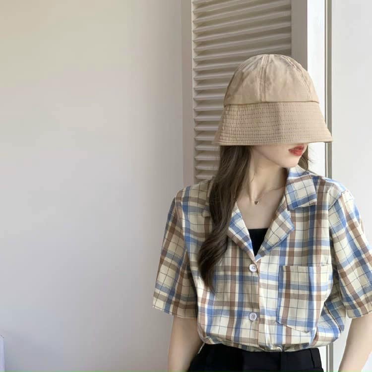 Áo Sơ Mi Cổ Vest Vintage Nữ [FREESHIP] 🌸 Thun phông cộc tay kẻ sọc caro dáng suông cá tính Ulzzang HOT 🌸