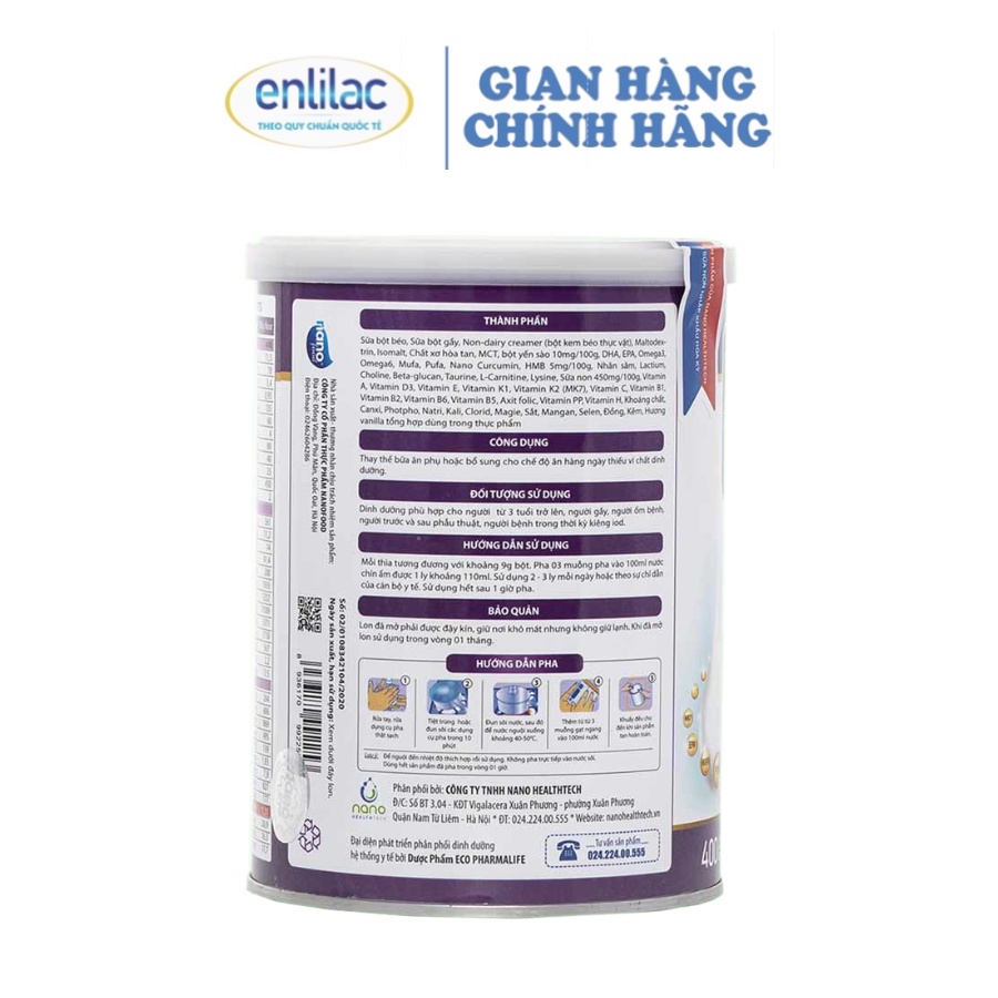 Sữa bột Enlilac Thyro LID- Lon 400g - Dinh dưỡng tăng cường sức khỏe cho bệnh nhân cường giáp, kiêng iod