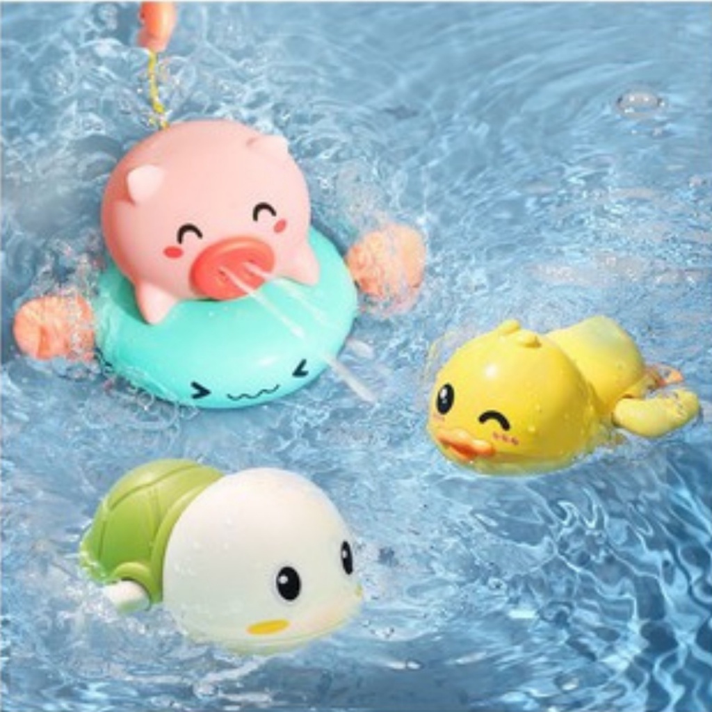 Đồ chơi nhà tắm cho bé, dạng THÚ BƠI BÒ, HEO PHUN NƯỚC CHÈO THUYỀN THẢ BỒN TẮM CHO BÉ