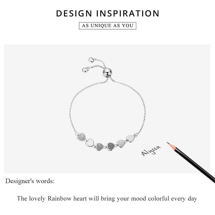 Vòng tay Bamoer SCB158 bằng bạc sterling 925 gắn trái tim lên men màu cầu vồng