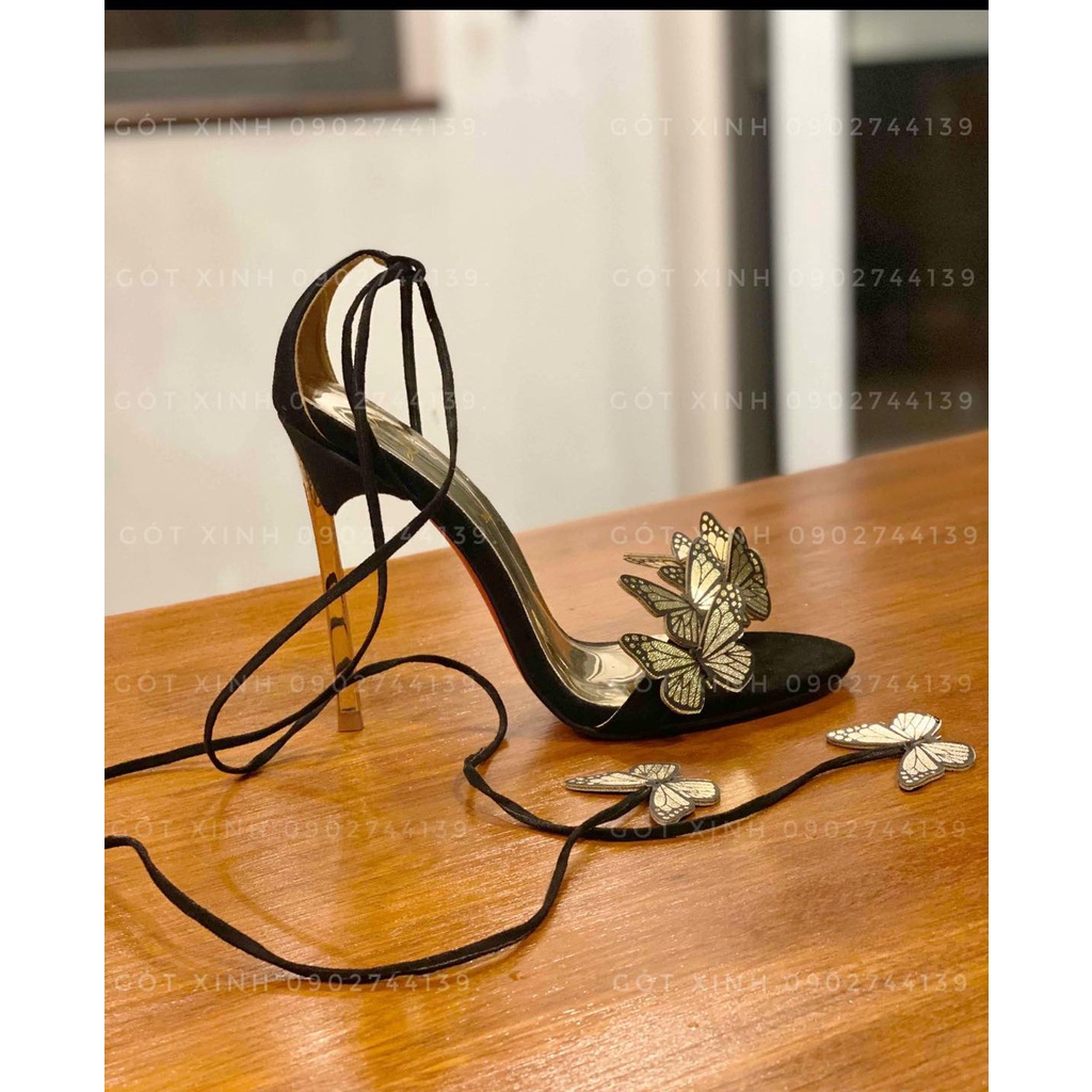 Giày cao gót sandal đính bướm cột dây sành điệu