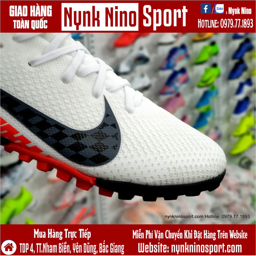 [Tặng Tất + Hộp] Giày Bóng Đá Mercurial Vapor 13 Pro Neymar Trắng Vạch Đen Gót Đỏ TF