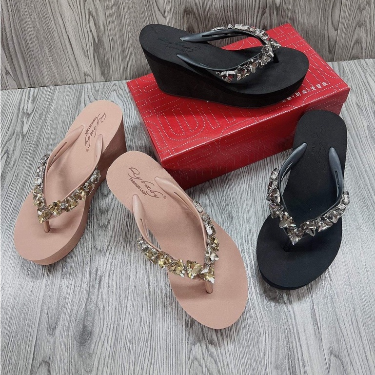 Dép Xỏ Ngón Nữ Đính Đá Cao 9cm QC Cao Cấp Thời Trang TRINH LÊ SHOP GIÀY DÉP HB10