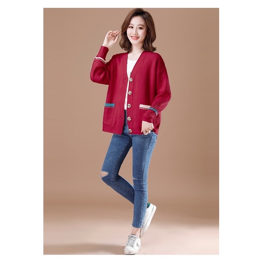 Áo khoác len nữ cổ V phong cách hàn quốc