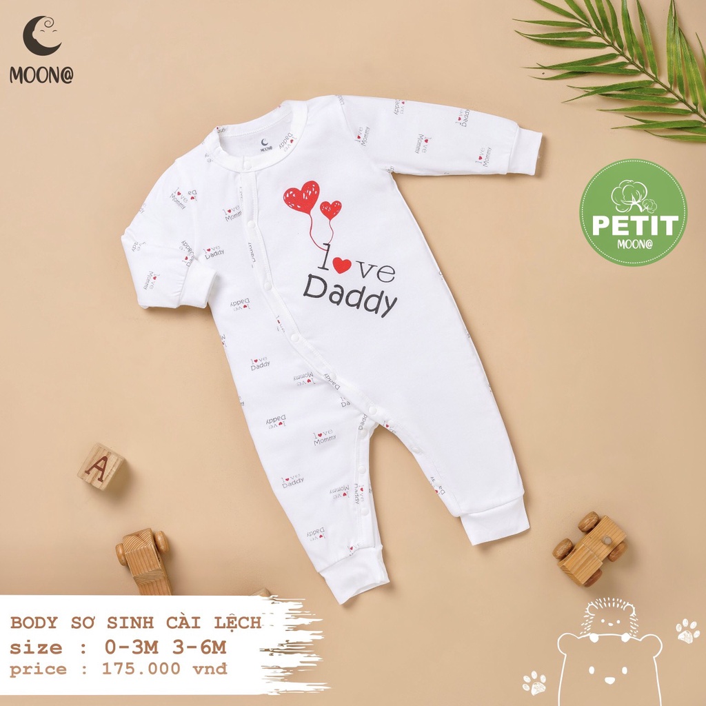 Body sơ sinh bé gái bé trai Moon chất vải petit mềm mịn size 0 6 tháng tuổi