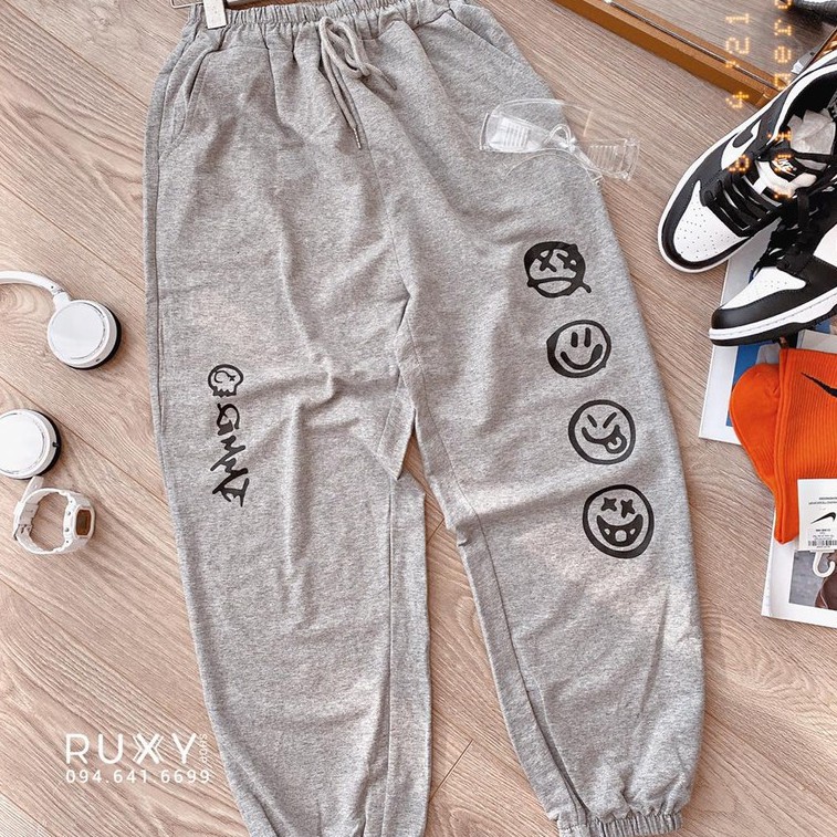 [Mã BMBAU50 giảm 50K đơn 150K] Quần Jogger Nữ Ruxy Mặt Cười Da Cá Cạp Chun Cam Xám