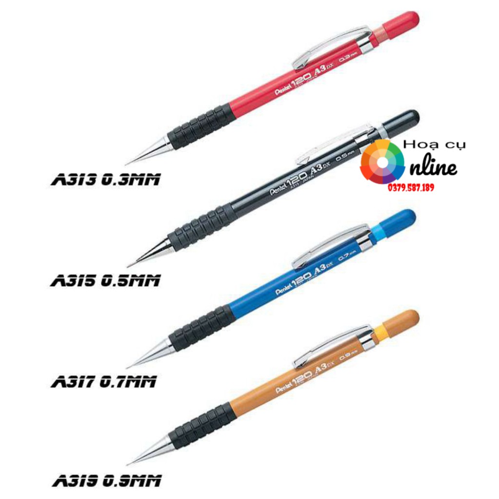 Chì bấm pentel 0.3/0.5/0.7/0.9 mm A3 Pentel 120 A3DX, Sensi-Grip® Mechanical Drafting Pencil - Họa cụ Online