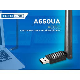 Card mạng không dây thu sóng Wifi chuẩn AC650 TOTOLINK A650UA tốc độ 650 Mbps Hàng chính hãng