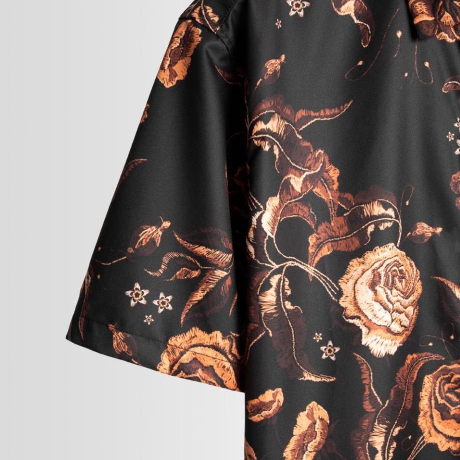 Áo sơ mi nam FEAER DENIM tay ngắn chất lụa họa tiết hoa vàng Gold Flo -K(&1 !