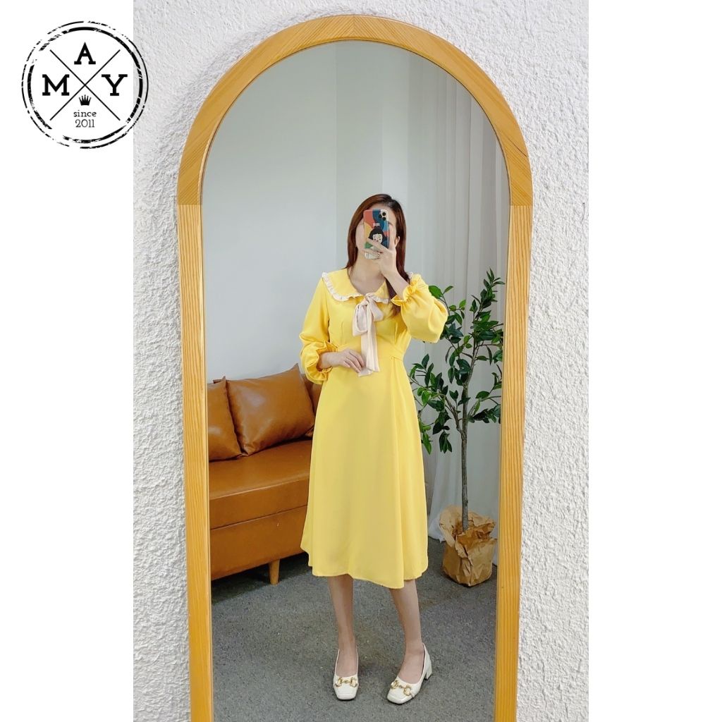 Váy Cổ Sen Viền Bèo Gắn Nơ Cổ MAY.SINCE2011 Thiết Kế Ôm Trên Vạt Váy Xòe Chất Liệu Vải Thoáng Mát MAN01-0087 | BigBuy360 - bigbuy360.vn