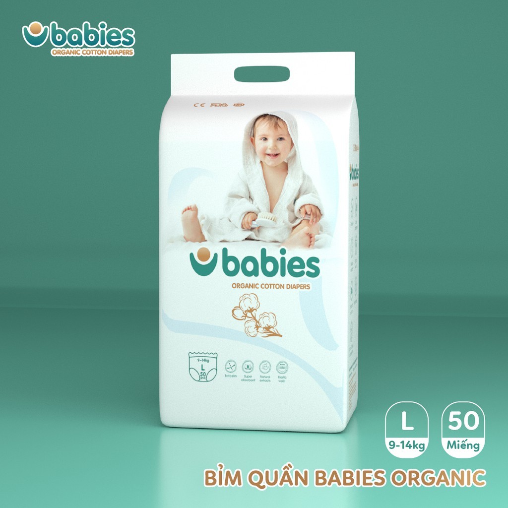 Tã Bỉm Dán/Quần Babies Organic an toàn cho bé S66/M56/L46/M54/L50/XL46/XXL40