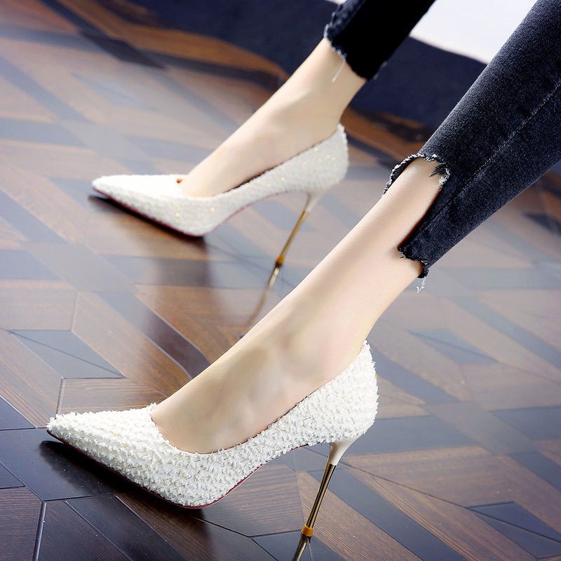 ☽☜◐Korean version of the 2021 spring new ladies style banquet pointed shoes stiletto high heels temperament shallow mouth dress single women