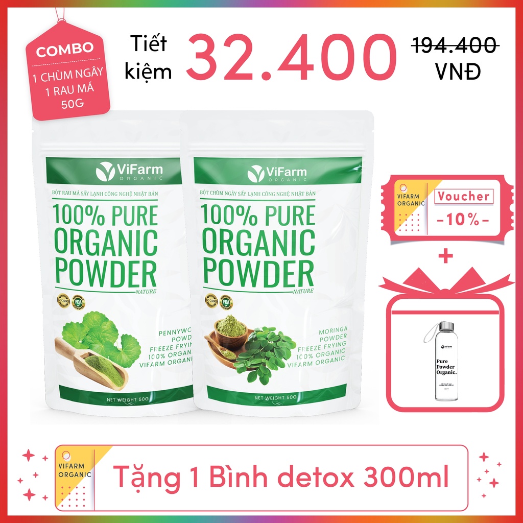 Bột Chùm Ngây Sấy Lạnh ViFarm 50Gram Nguyên Chất 100%, Bột Chùm Ngây Đắp Mặt, Dưỡng Da, Thải Độc Cơ Thể