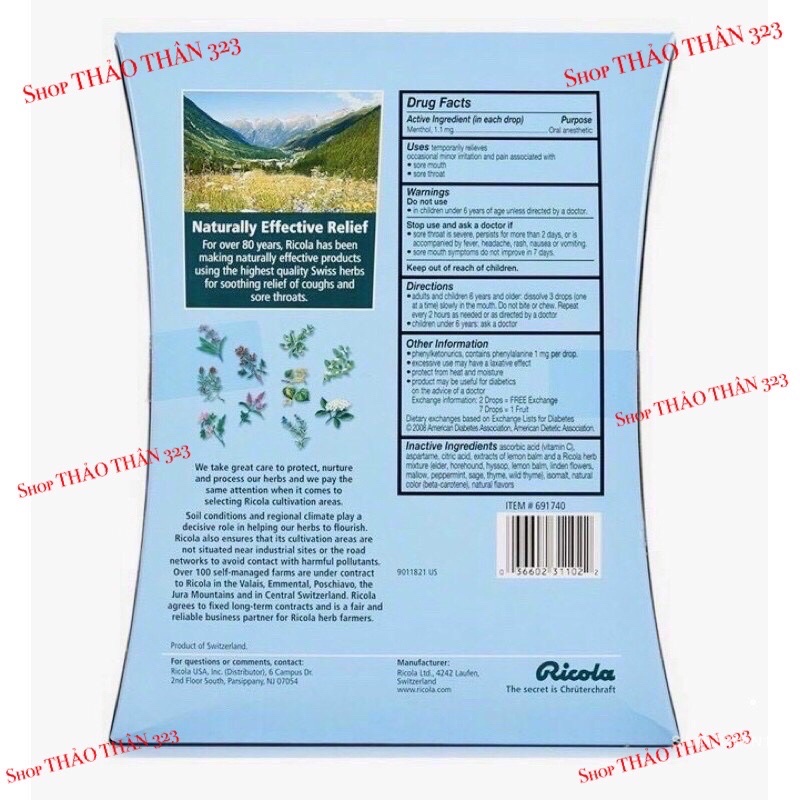{Date T6/2024}-Kẹo Ngậm Ricola - Kẹo Ngậm Ho Thụy Sĩ Không Đường 105 Viên