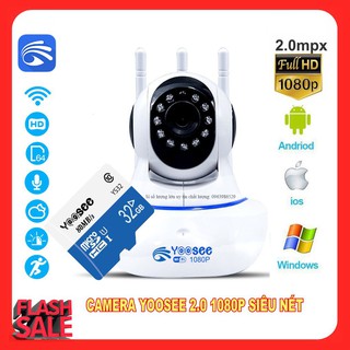 Camera yoosee 3 râu 2.0 - full hd 1080p kèm thẻ nhớ 32gb yoosee, camera giá sát - ht tiếng việt, bảo hành 12 tháng