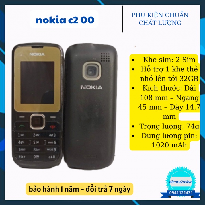 ĐIỆN THOẠI NOKIA C2 00 – 2 SIM ZIN CHÍNH HÃNG VỎ ĐẸP SIÊU BỀN-BẢO HÀNH 6 THÁNG