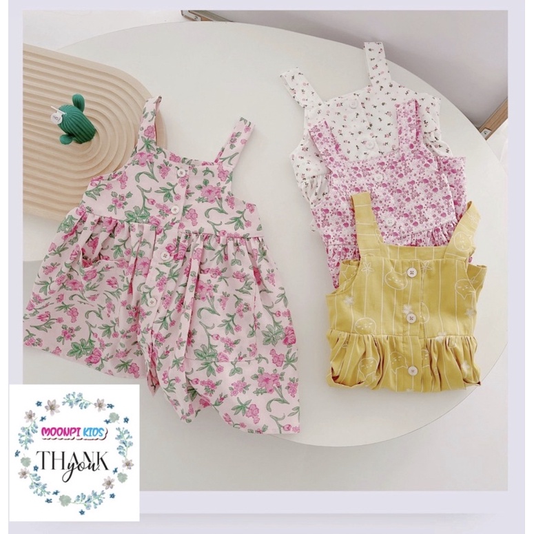 Váy hai dây hoa nhí chất thô lụa cho bé gái 8-18kg