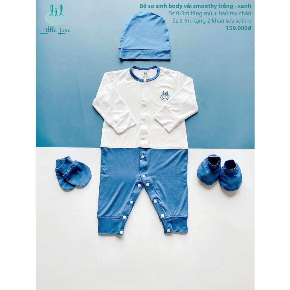 Body Dài Little Love Phối Trắng Size 0-3m, 3-6m Mẫu Mới Giá Rẻ | Minizon Kids