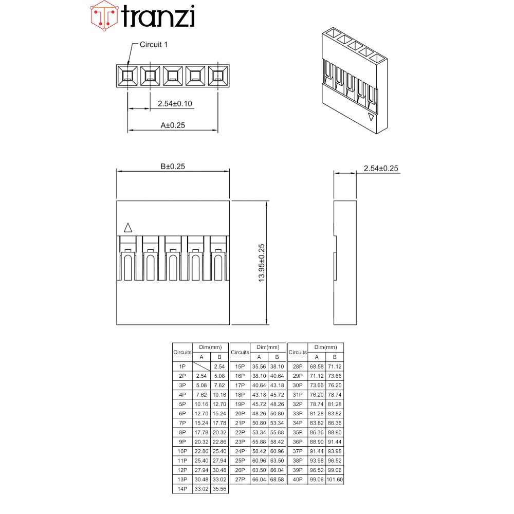 Vỏ header 2.54mm dupont 2P 13,95mm đen - túi 50 cái