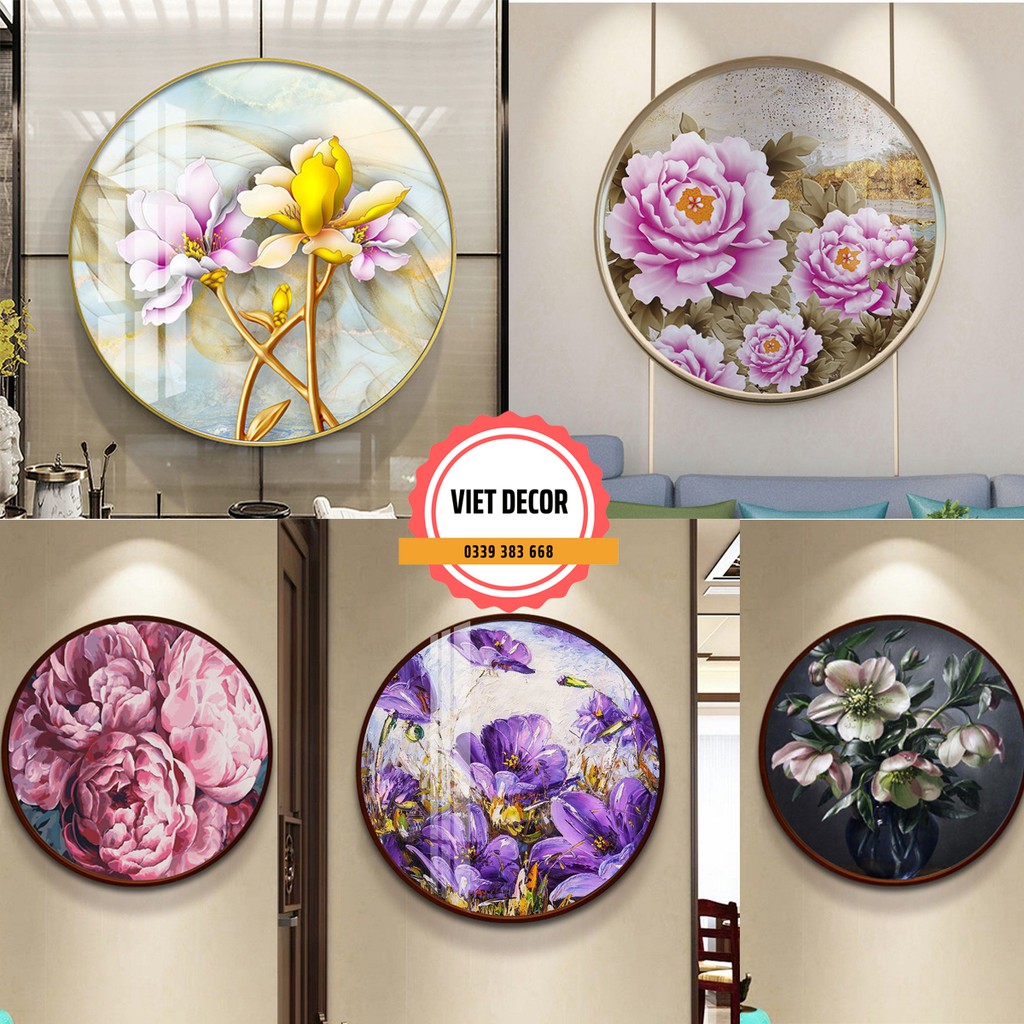 Tranh Treo tường bông Hoa cỡ Lớn - Tranh tròn Tráng gương Trang trí, làm quà - Bền, Siêu Đẹp - Viet Decor