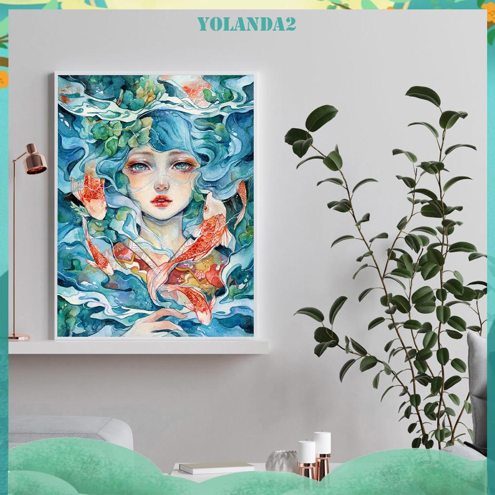 Bộ Tranh Đính Đá 5D DIY Hình Cô Gái Cá Koi Dùng Trang Trí Tường