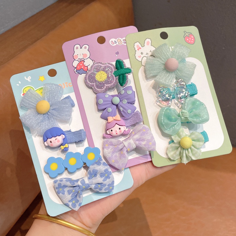 Bộ 4 Kẹp Tóc Hình Nơ Họa Tiết Hoa / Bướm Hoạt Hình Phong Cách Hàn Quốc Dễ Thương Tinh Tế Thời Trang Cho Bé Gái