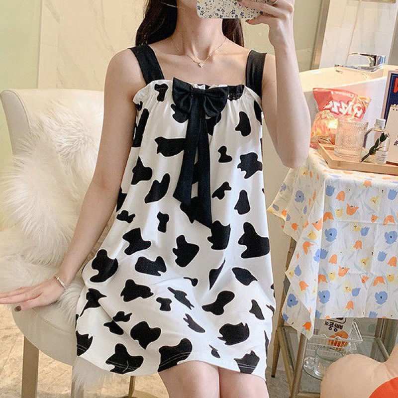 Váy Ngủ 2 dây Bò Sữa - Váy mặc nhà chất cotton mềm mát dễ thương V291