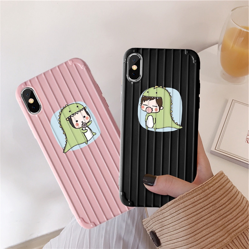 Ốp điện thoại silicone kiểu sọc phối hình khủng long Kawaii cho điện thoại iPhone 6 6s 7 8 6plus 8plus XR X XS XSMax