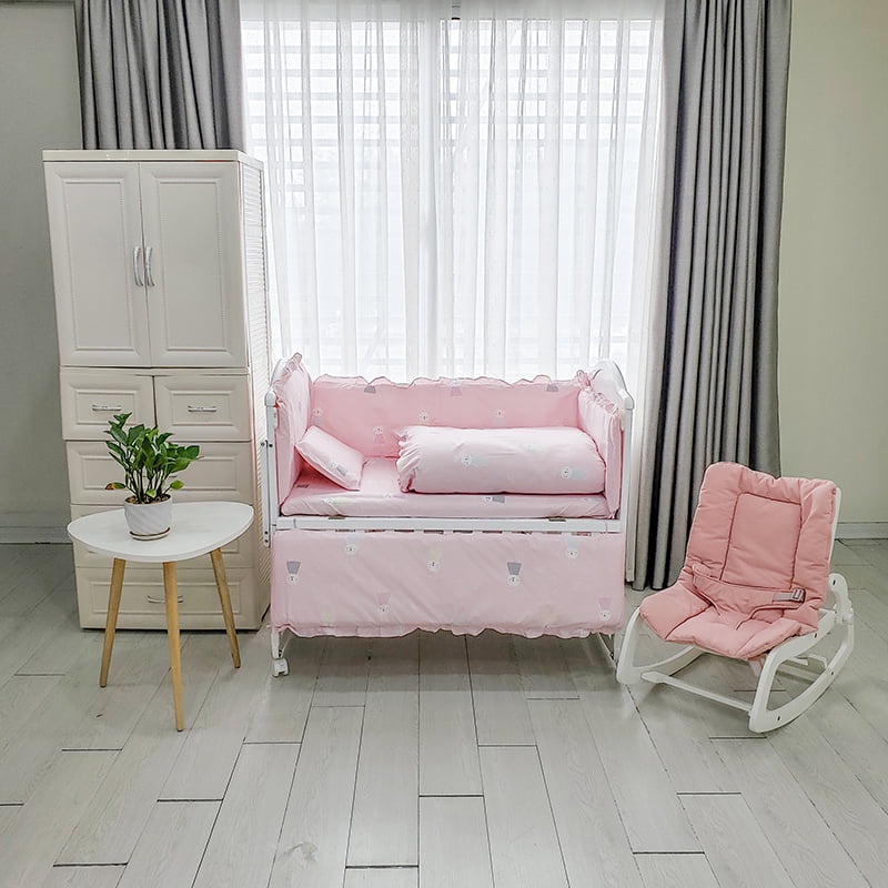 Set quây cũi vải chính hãng Umoo 9 món,100% vải cotton thoáng mát cho bé ''Set quây vải cao cấp cho bé''