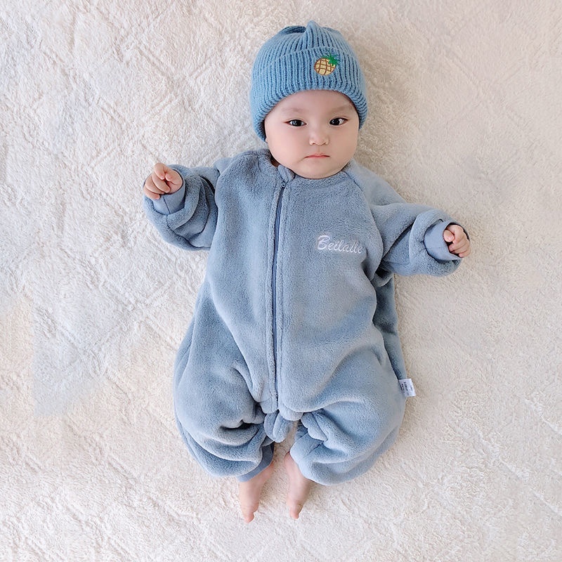 Đồ ngủ liền thân vải nhung san hô ấm áp thời trang dành cho bé sơ sinh