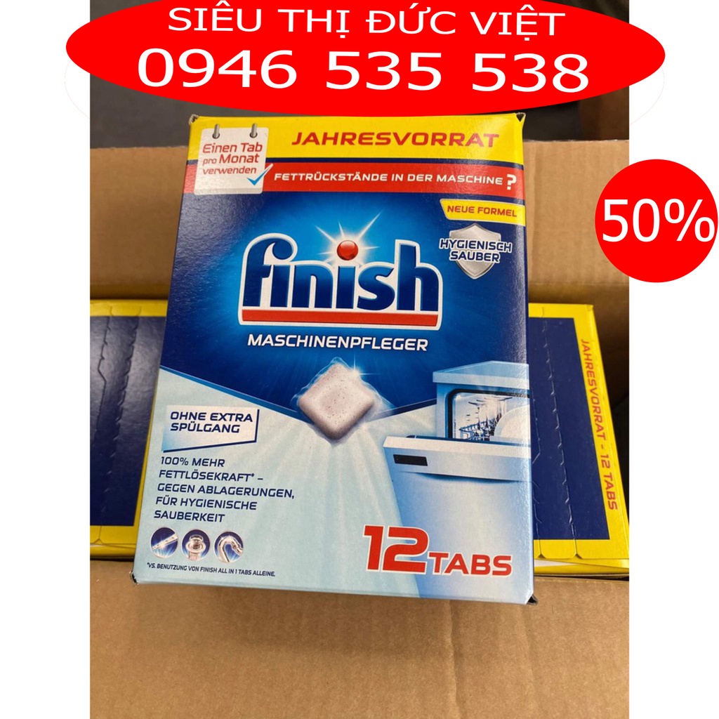 Viên vệ sinh máy rửa bát định kỳ Finish (Hộp 12 viên) Hoặc vỉ 3-4 viên