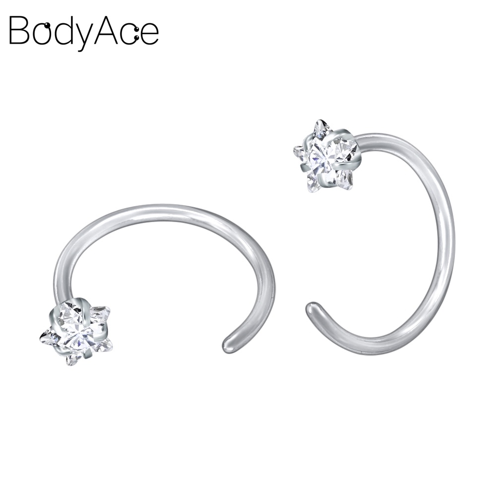 Khuyên mũi thép không gỉ hình chữ c đính đá zircon 3 màu tự chọn