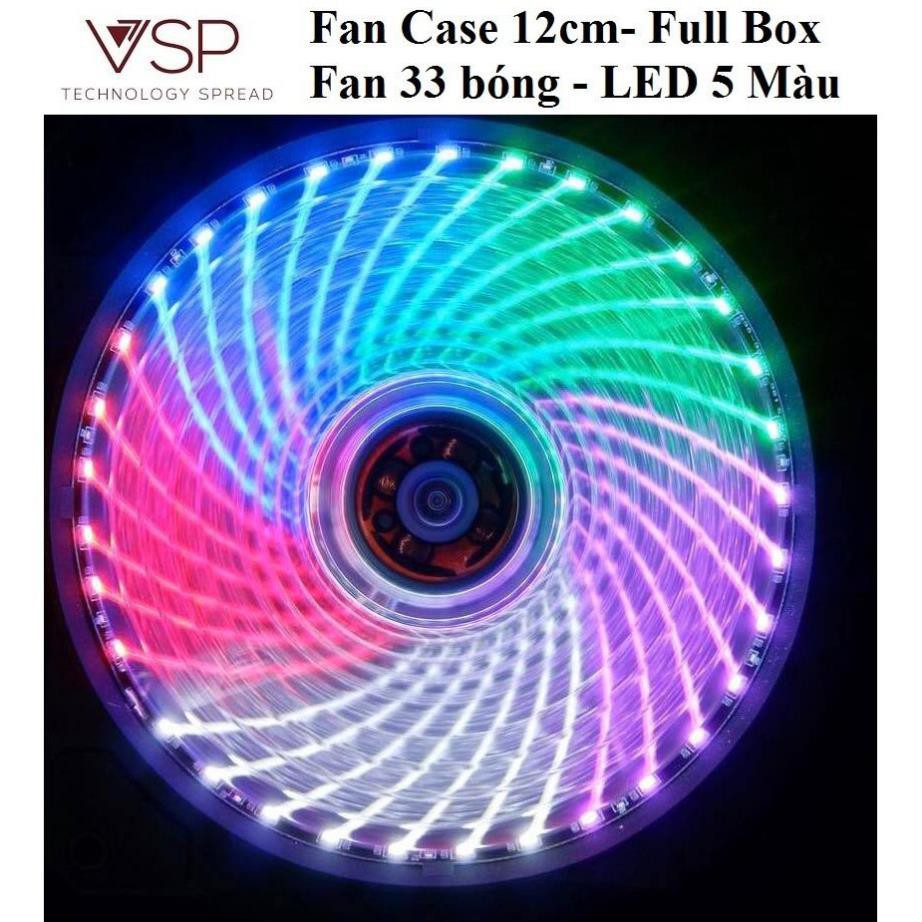 Quạt Tản Nhiệt  Gắn Case LED 33 Bóng Xanh, Đỏ, 5 Màu Full Box chính hãng