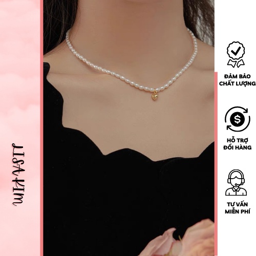 Vòng cổ trai gạo thật size 4 li mix chuông bạc xi vàng