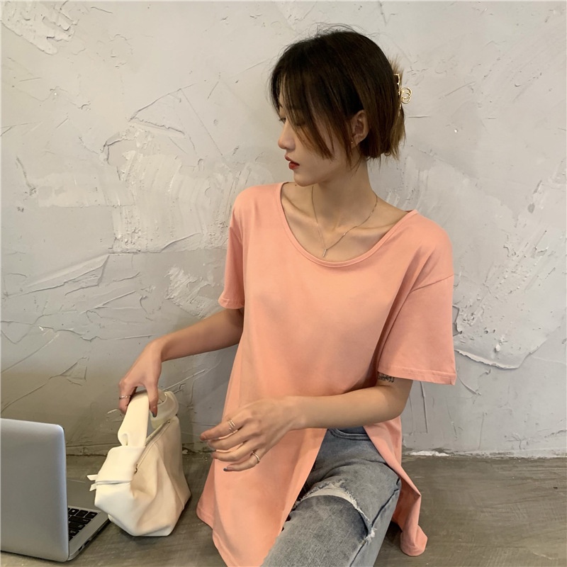 SUXI Áo Thun Tay Ngắn Cổ Tròn Màu Sắc Đơn Giản Cho Nữ