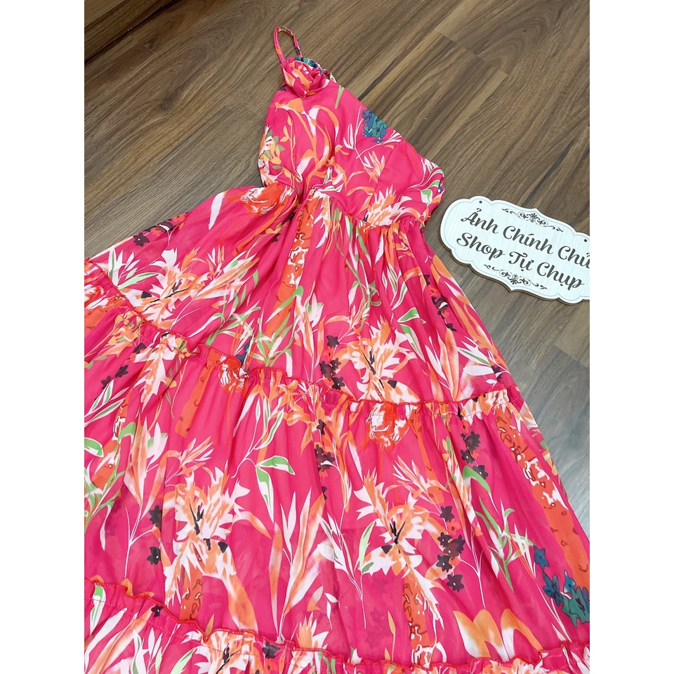 [NEW] Đầm maxi đi biển hoa đỏ lệch vai