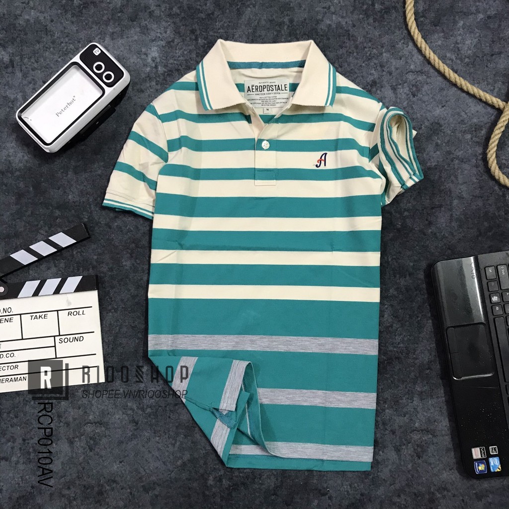 Áo phông nam trung niên đẹp kẻ sọc ngang AE cotton cao cấp RCP010AV - áo polo nam form rộng Riooshop | BigBuy360 - bigbuy360.vn