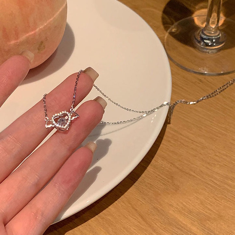 Thời trang Hàn Quốc Kim cương Cupid Hình trái tim Vòng cổ Cô gái Quà tặng sinh nhật