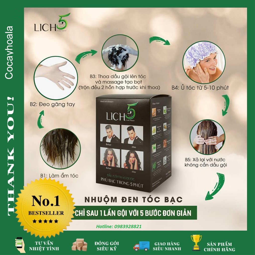 Dầu Gội Thảo Dược Đen Tóc Lich5 Hộp 10 gói | BigBuy360 - bigbuy360.vn